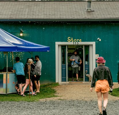 A mobile Pavilion in the Hexagonal shape stands to the left of the Catawba Riverkeeper's front entrance. 