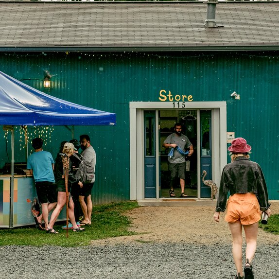 A mobile Pavilion in the Hexagonal shape stands to the left of the Catawba Riverkeeper's front entrance. 