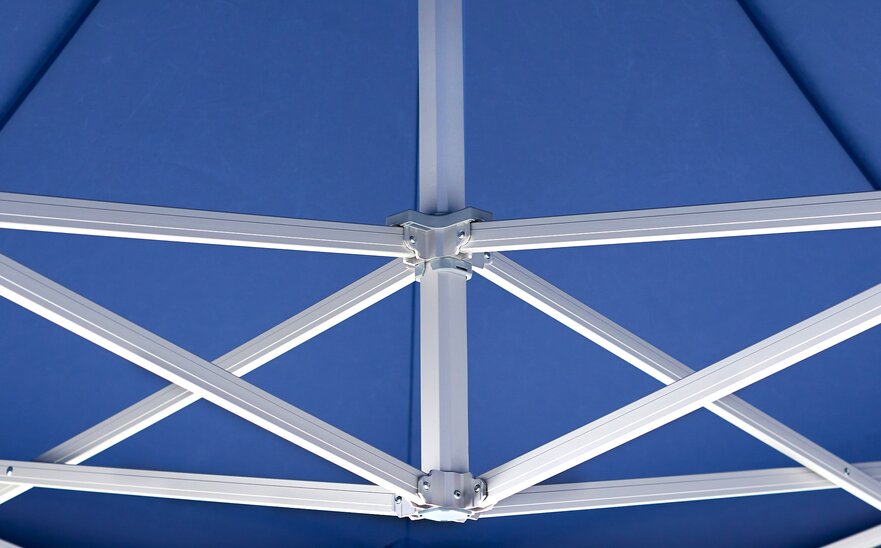 The telescoping tent mast is demonstrated as a feature of our heavy-duty tent frames. 