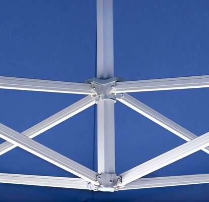 The telescoping tent mast is demonstrated as a feature of our heavy-duty tent frames. 