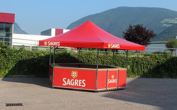 Sagres branded Hex Pavilion with wooden countertops