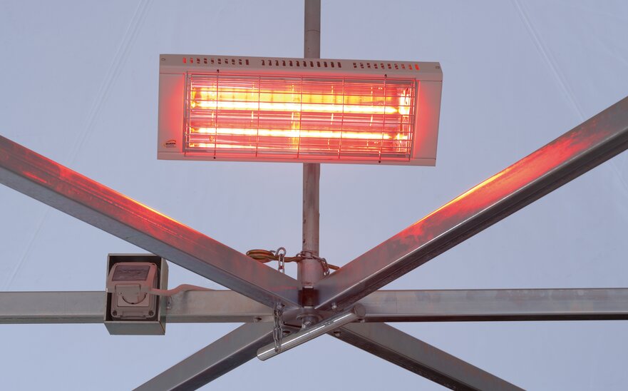 Pavilion radiant heater 1,500 W, 250 V, 50HZ - mounted at the roof of the pavilion. 