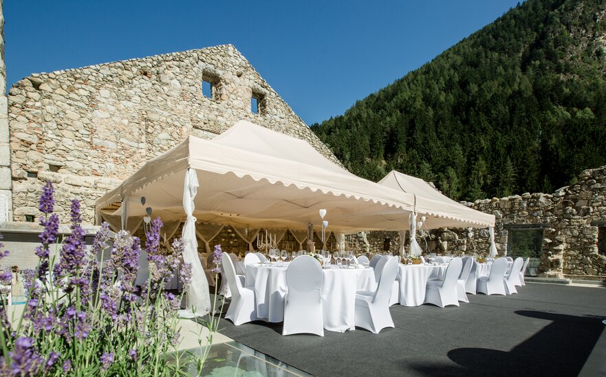 Elegant 6x4 beige folding gazebo with scalloped vallance for wedding reception