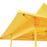 Yellow gazebo with awning. The yellow awning and the yellow structure are visible from below. 