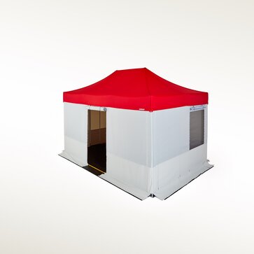 Kit-Rescue special tent in red and white with side walls and floor