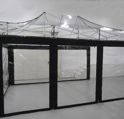 Custom-made folding transparent pvc gazebo with black borders, order from Japan for event