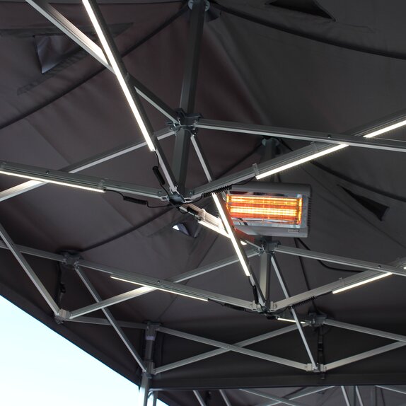 Gazebo pieghevole nero 3x3m con luci led e riscaldatore elettrico Mastertent per inverno