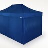 Blue gazebo with closed blue standard side walls. 